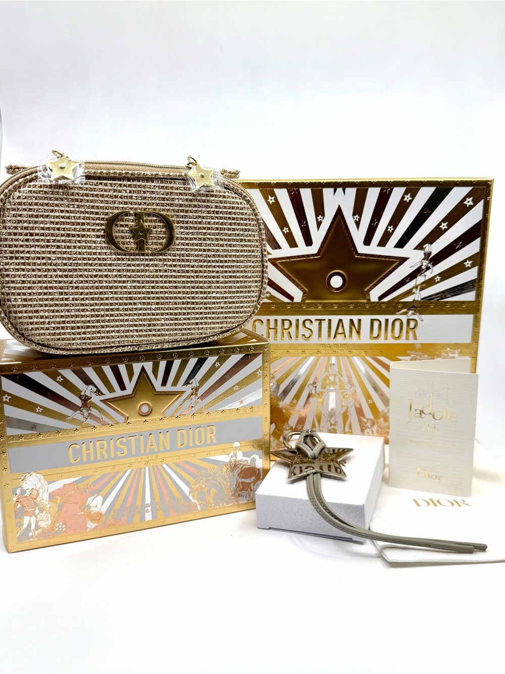 Dior Holiday Gold Makeup Bag Limited Edition Key Ring Jadore Gift Box GWP